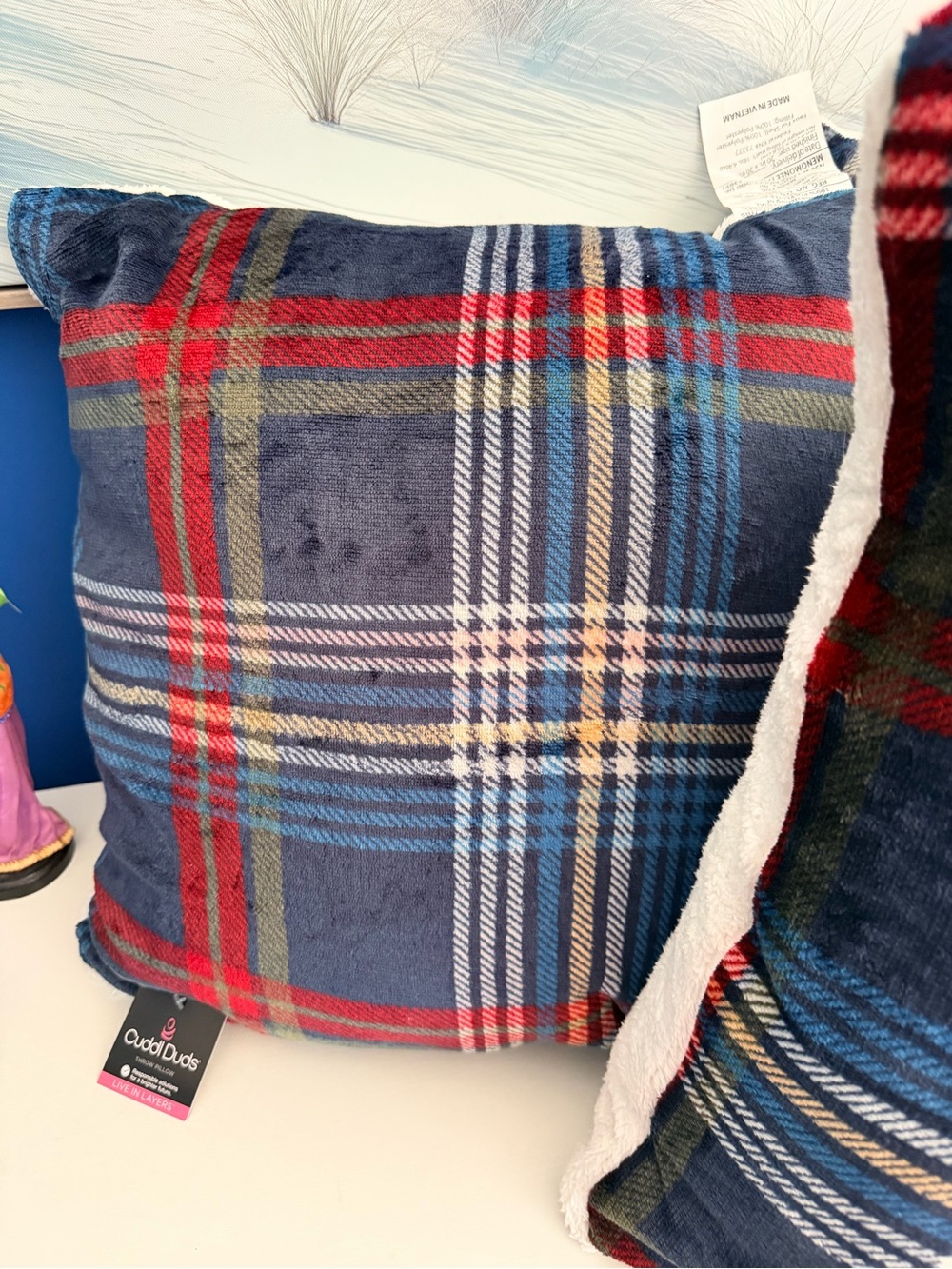 3 Cuddl Duds Plaid Print Plush Throw Pillow. 20”x20”. Multicolor. New with Tags - Picture 5 of 16